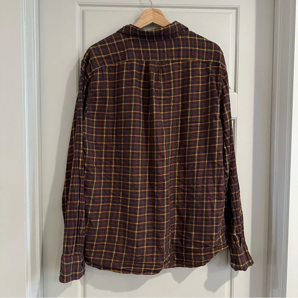 J. Crew Brown and Yellow Plaid Flannel Shirt Size Large - Picture 3 of 7